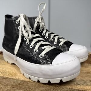Converse Chuck Taylor All Star High Top Black Leather‎ Lugged Boots Womens 9